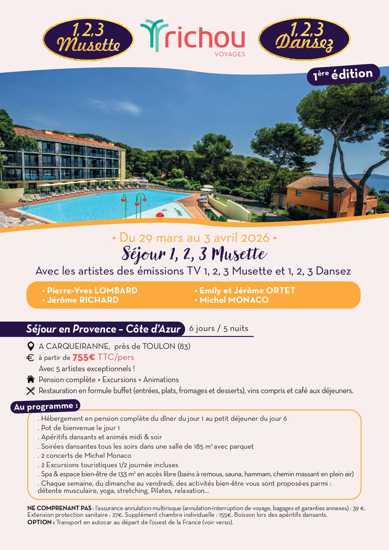 Brochure 1-2-3 musette Carqueiranne 2026 recto